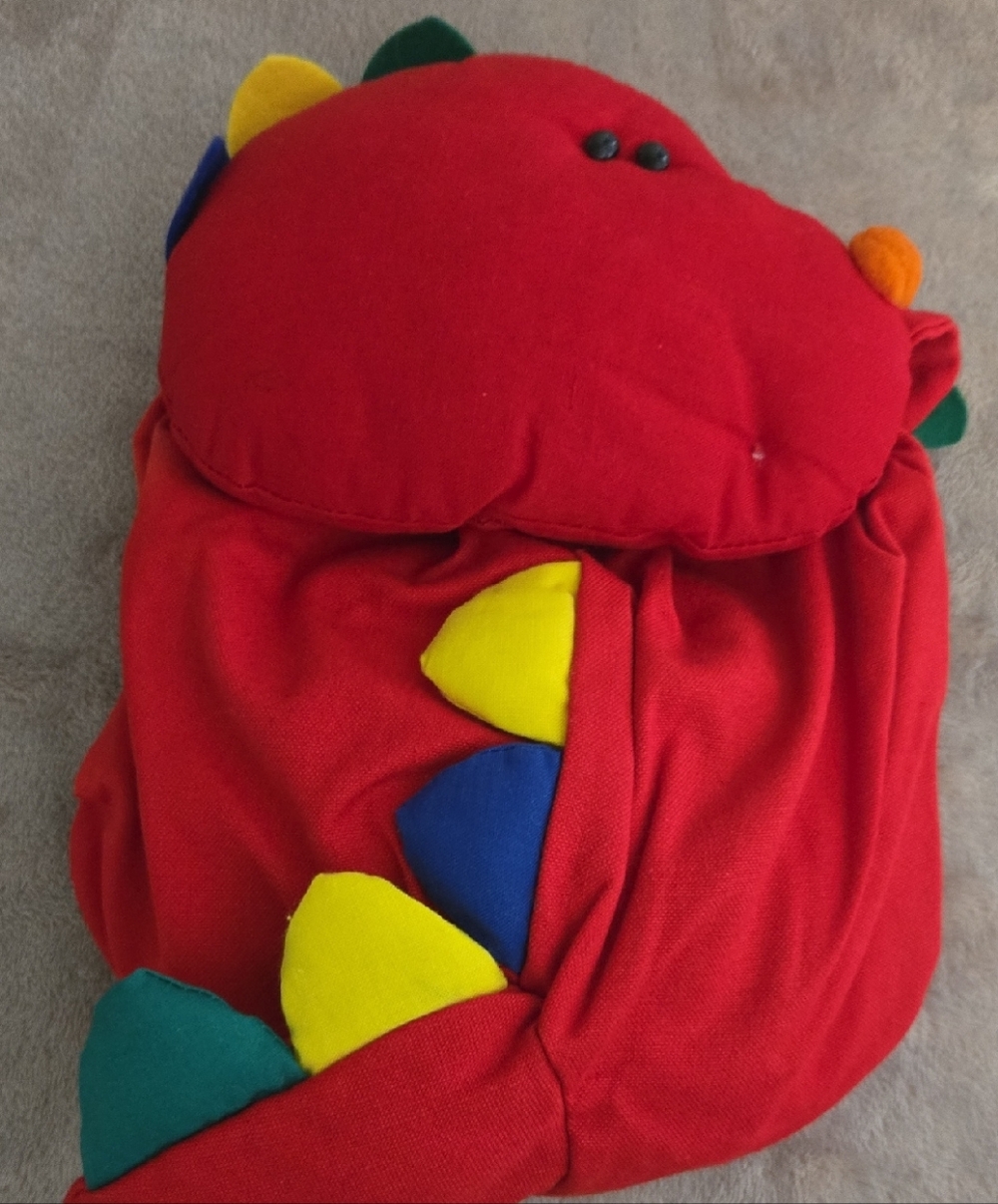 Red Plush Dinosaur Backpack with Multicolor Spikes Made In Japan